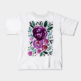 Watercolor roses bouquet - purple and green Kids T-Shirt